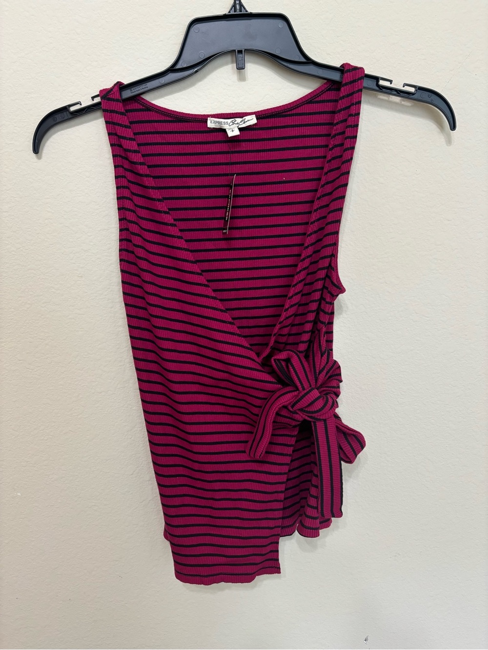 Express Magenta and Black Striped Wrap Tank Top